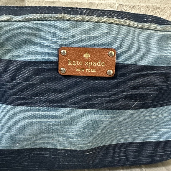Kate Spade Denim Stripe Crossbody Camera Bag- leather Strap- Blue Brown Gold - Picture 4 of 11
